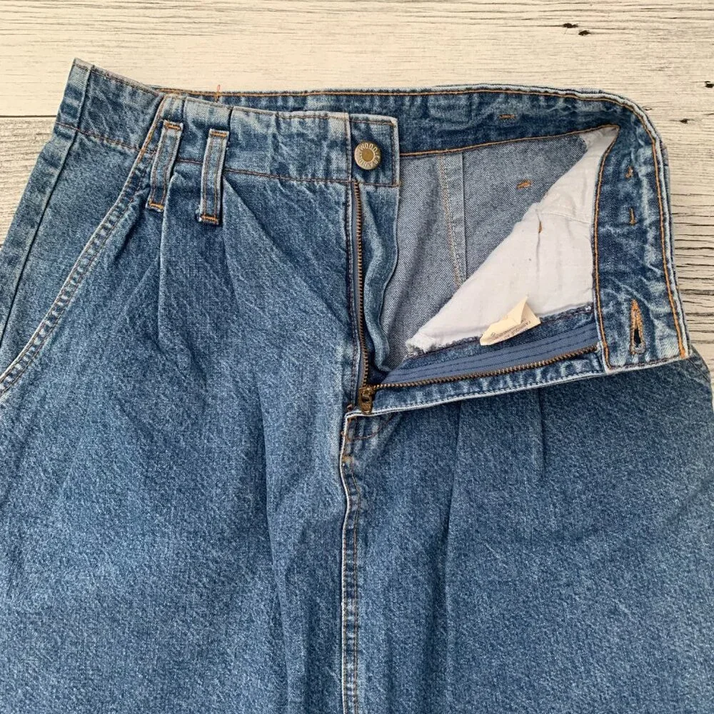 Vintage 80s 90s Hollywood Stonewash Denim Pleated Jean Pencil Skirt - Picture 2 of 12